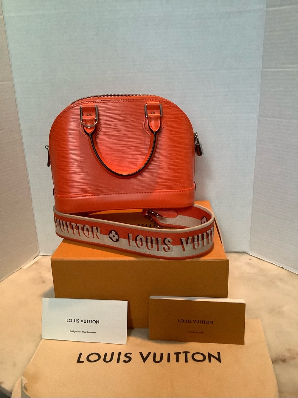 Louis Vuitton Alma BB Handbag Epi leather with guitar strap Orange 🧡